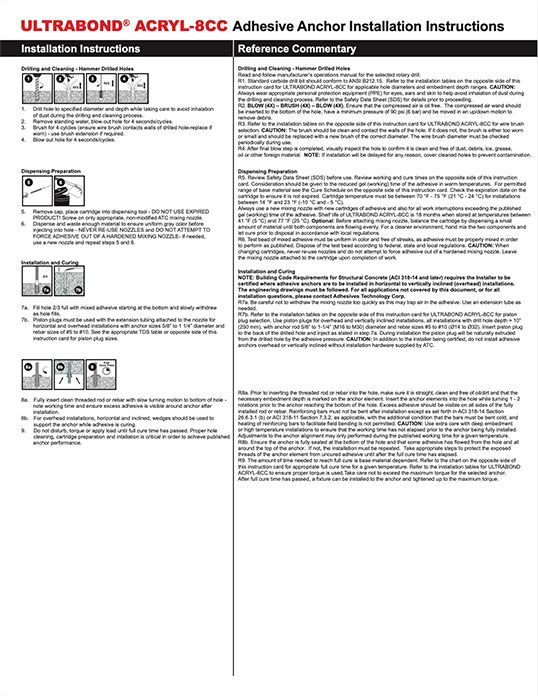 ULTRABOND® ACRYL-8CC Adhesive Anchor Installation Instructions