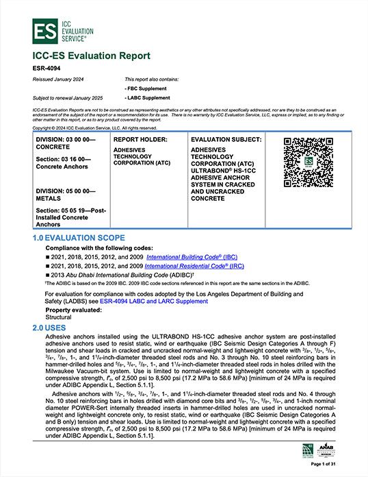 ULTRABOND® HS-1CC ICC Report
