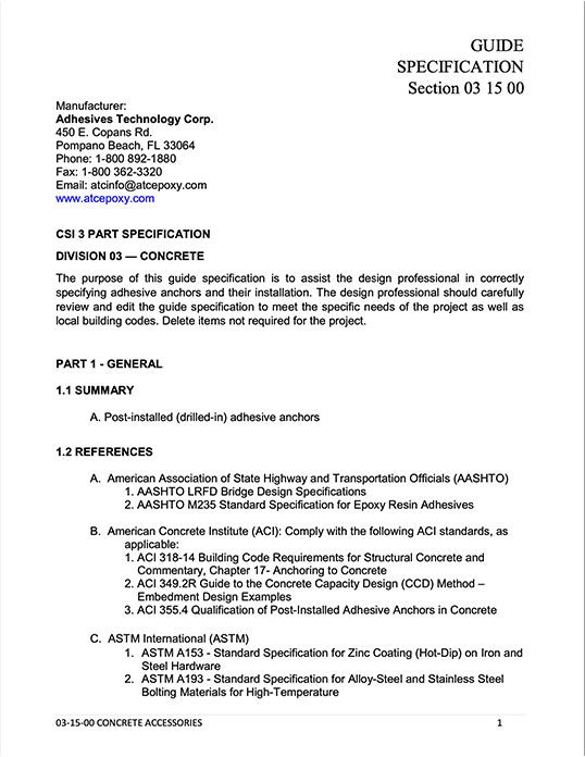 ULTRABOND® HS-1CC CSI 3 Part Specification