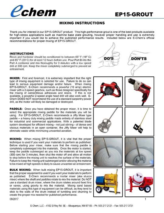 EP15-GROUT Mixing Instructions