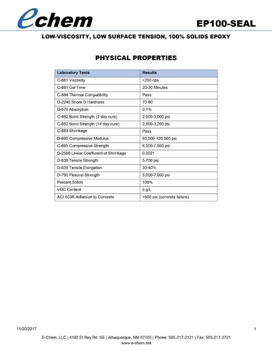 EP100-SEAL Physical Properties