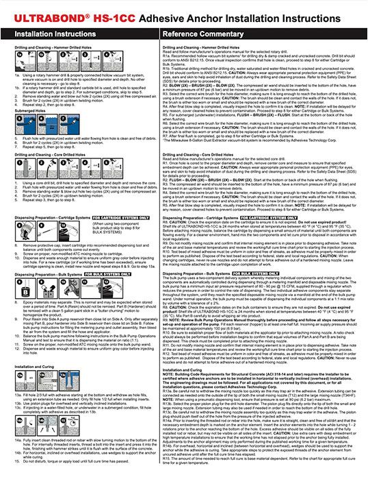 ULTRABOND® HS-1CC Adhesive Anchor Installation Instructions
