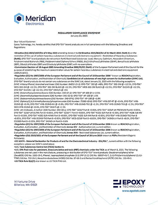 Epoxy Technology Regulatory Compliance Statement