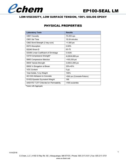 EP-100 SEAL LM Physical Properties
