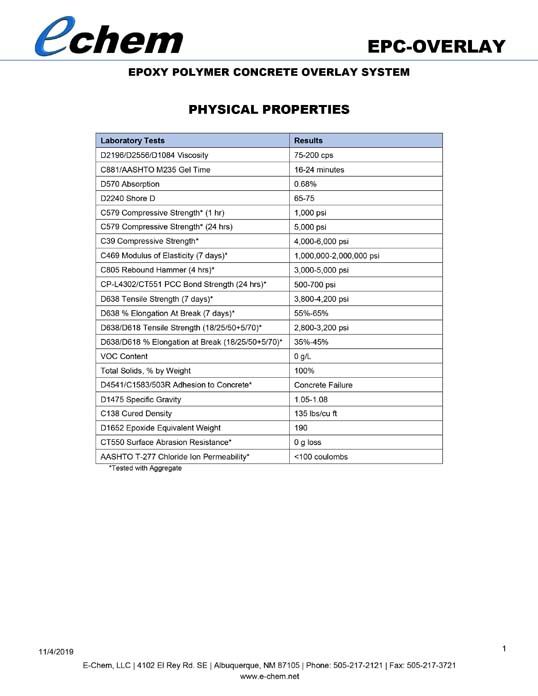EPC-OVERLAY Physical Properties