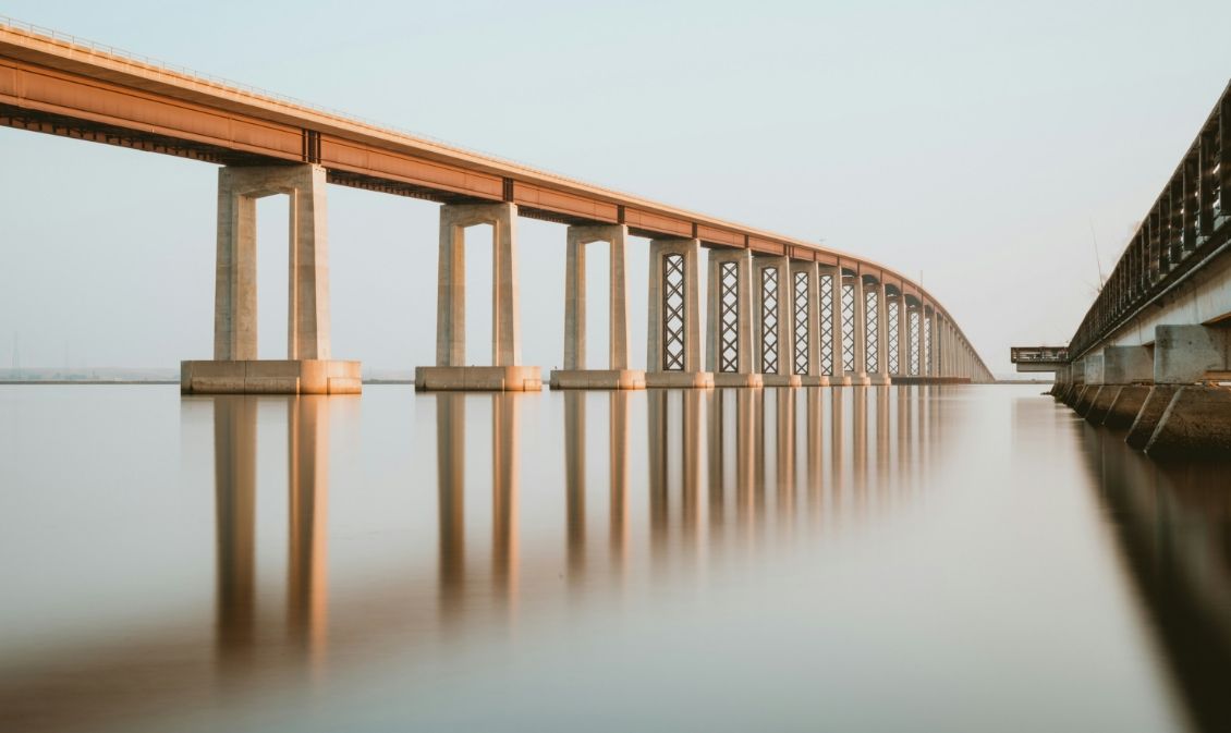 a bridge over a large body of water