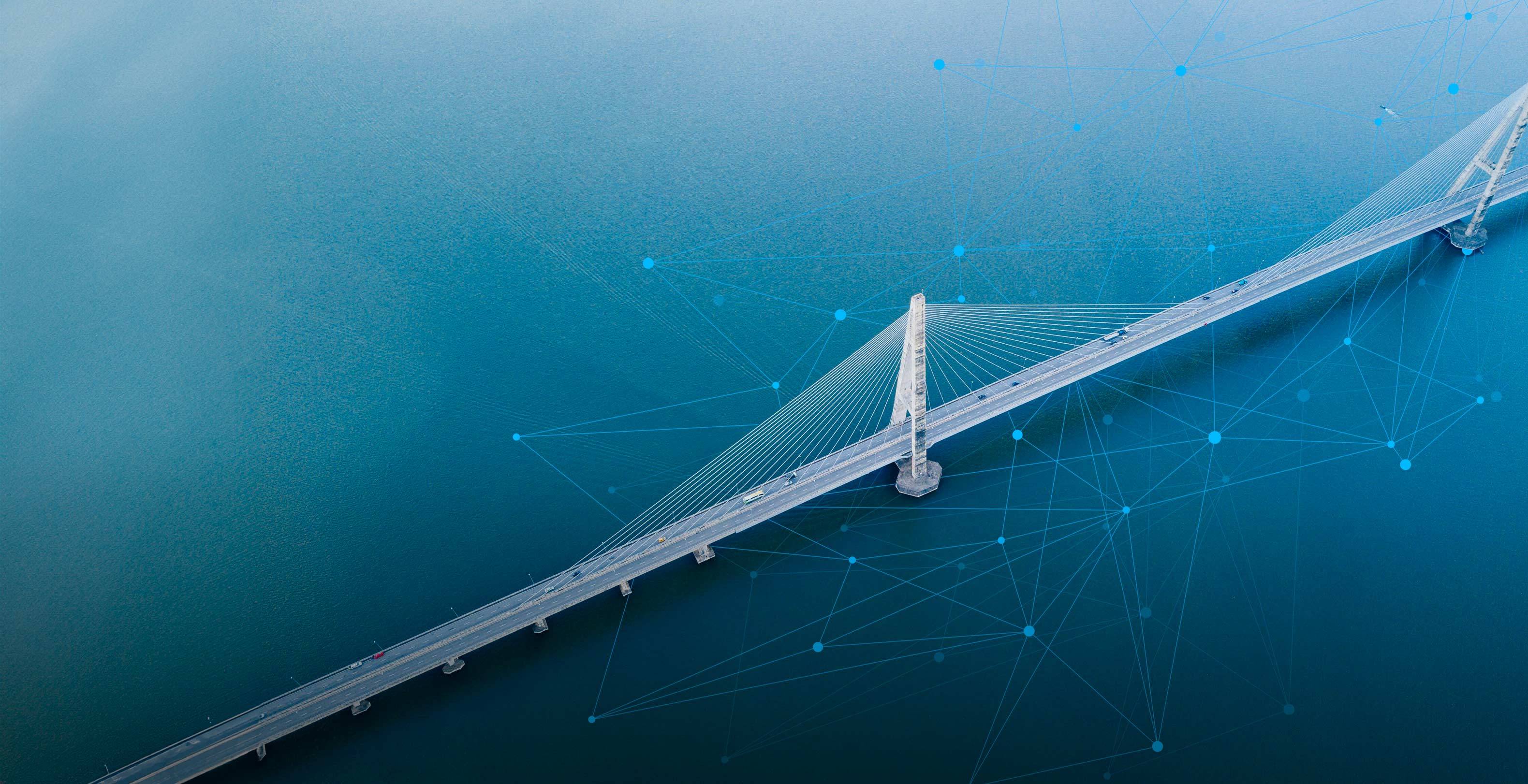 A bridge over a large body of water