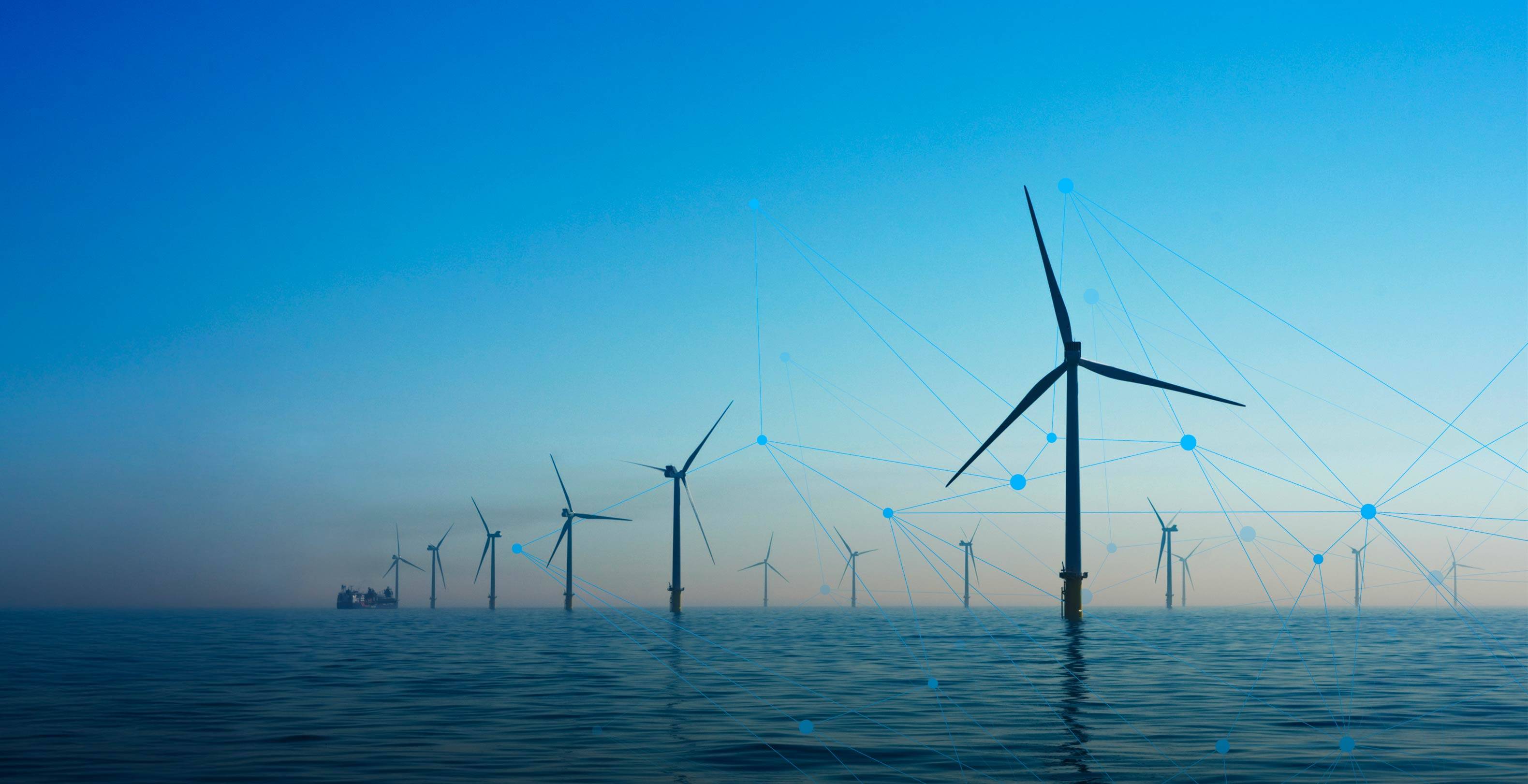Wind turbines in a large body of water